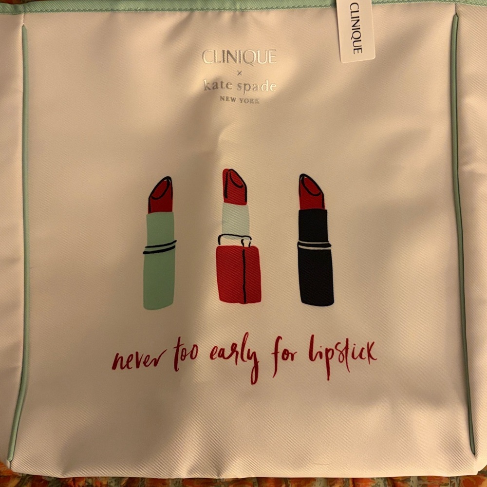 🆕 Clinique x Kate Spade Shopping Travel Tote Large White Lipstick Bag NWT